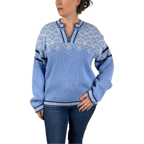 HANNA ANDERSSON QUARTER ZIP COTTON BLUE SNOWFLAKE FAIR ISLE SCANDINAVIAN SWEATER - Picture 1 of 13